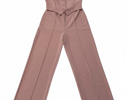 Dusty Rose Two-Piece Vest and Wide Leg Pant Co-ord Set