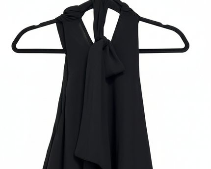 Splash Black Tiered Pleated Hem Halter Dress