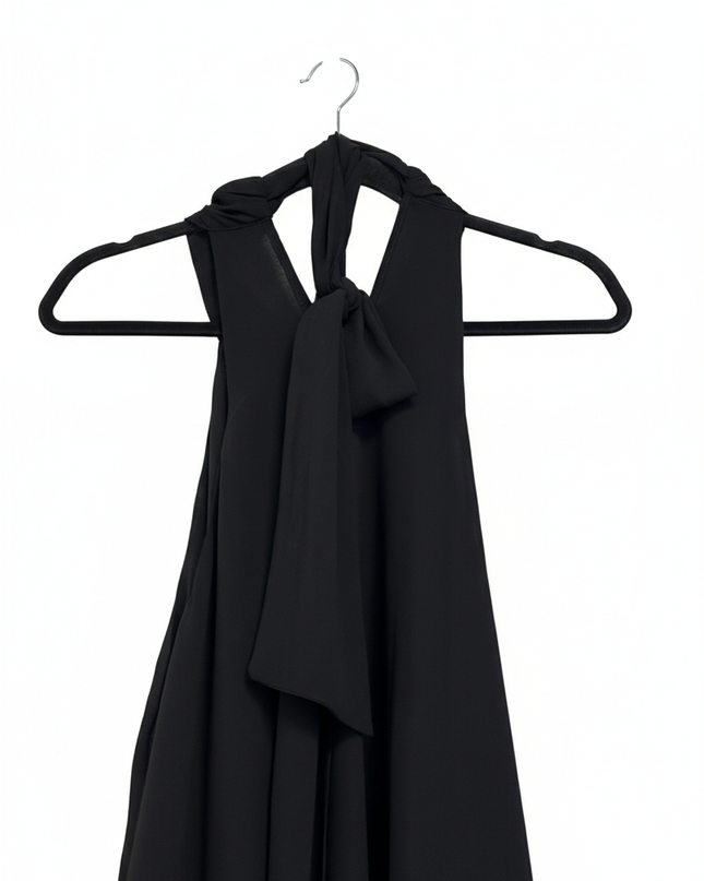Splash Black Tiered Pleated Hem Halter Dress