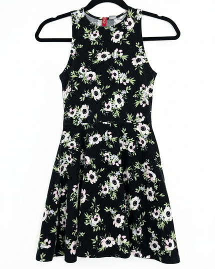 H&M Divided Black Floral Sleeveless Skater Dress
