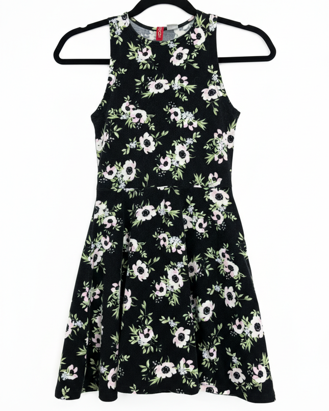 H&M Divided Black Floral Sleeveless Skater Dress