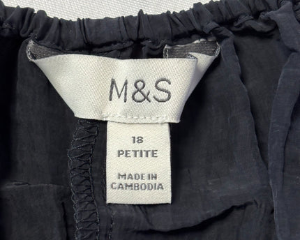 M&S Black Smocked Crinkle Petite Dress