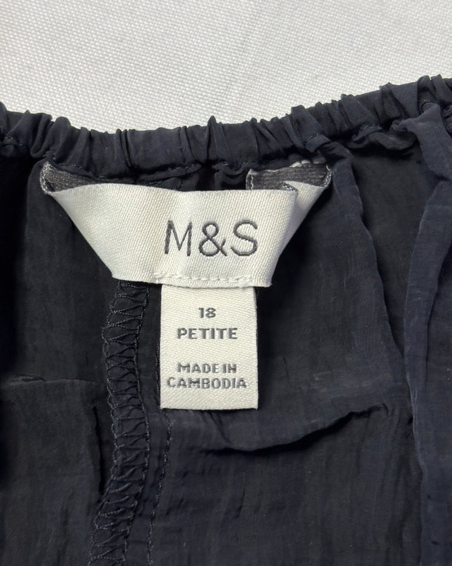 M&S Black Smocked Crinkle Petite Dress
