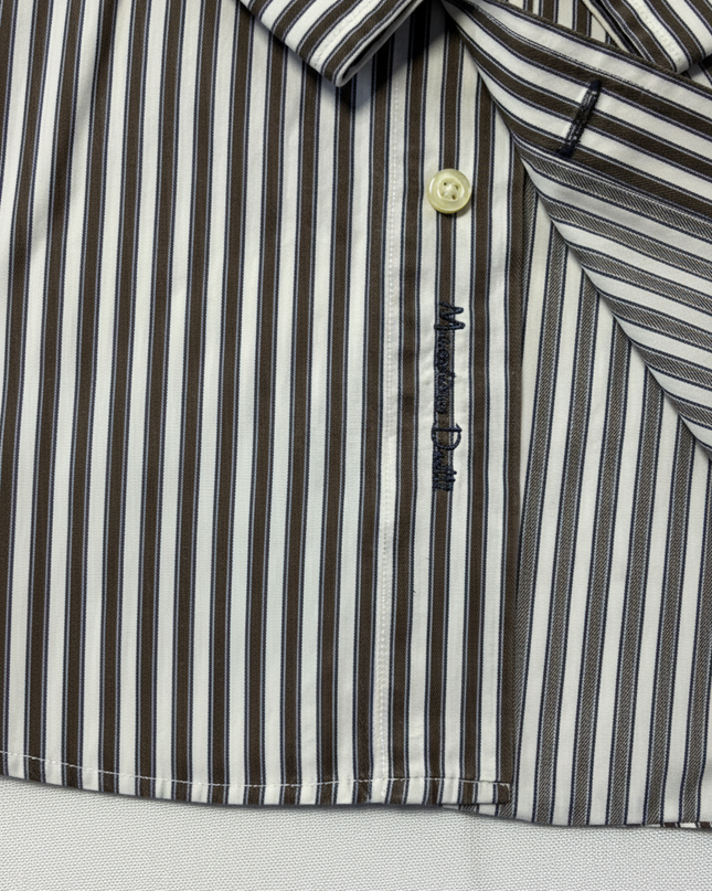 Massimo Dutti Brown & White Striped Long-Sleeve Button-Down Shirt