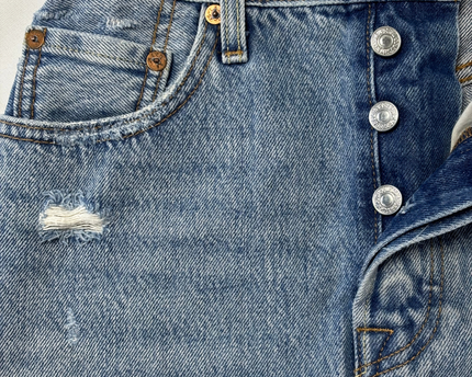 Levi's Light Wash Distressed High-Rise Raw Hem Mini Skirt