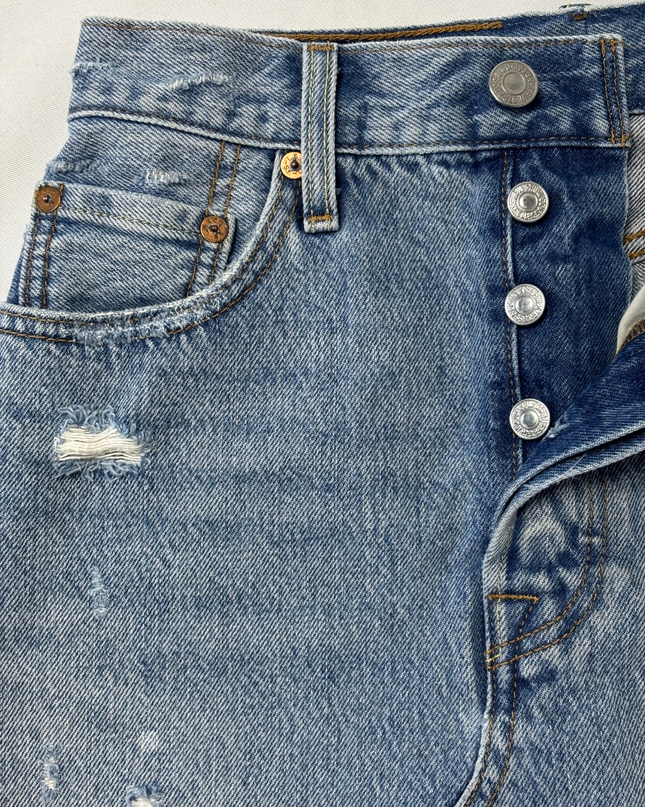 Levi's Light Wash Distressed High-Rise Raw Hem Mini Skirt