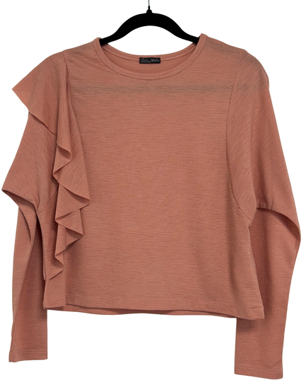 Zara Dusty Rose Textured Asymmetrical Ruffle Top
