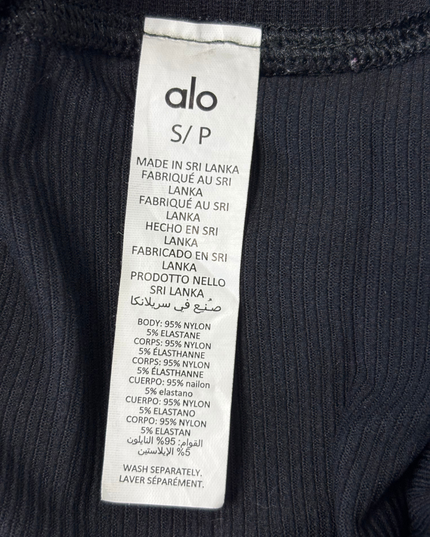 Alo High-Waist Seamless Black Ribbed Yoga Leggings - XS | Waist: 23"