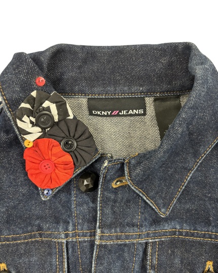 DKNY Jeans Embellished Floral Appliqué Denim Jacket - XS