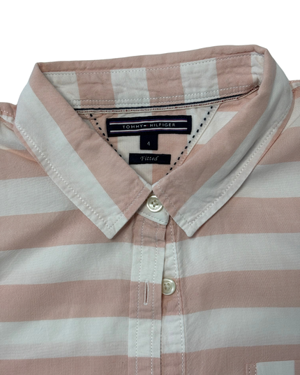Tommy Hilfiger Pink & White Striped Fitted Long-Sleeve Shirt - XS
