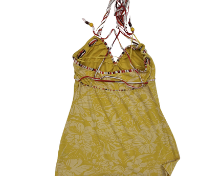 Floral with Striped Tie Straps Yellow Halter Top - XXS