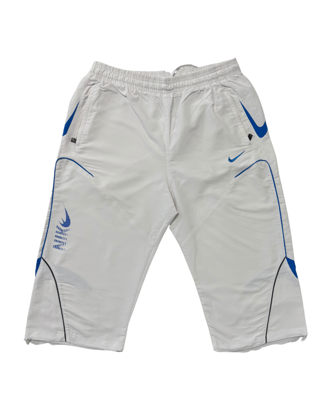 Nike White & Blue Swoosh Athletic Track Shorts - M | Waist: 30"