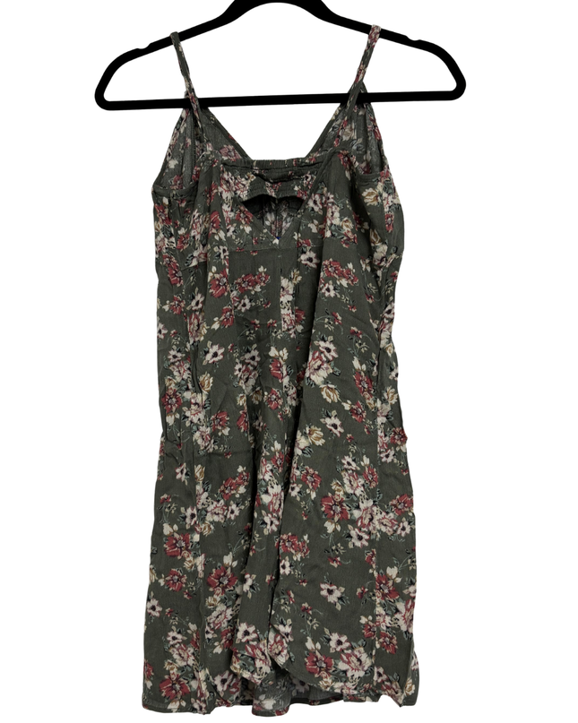 American Eagle Olive Green Floral Spaghetti Strap Mini Dress