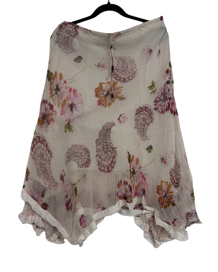 Pyoginam Sample Beige Floral & Paisley Asymmetrical Hem Skirt - L | Waist: 32"