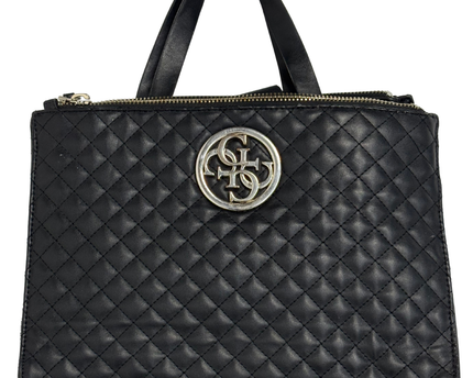 GUESS Black Quilted Faux Leather Double-Zip Tote Bag