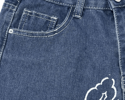Ace Ruruets Galaxy Graphic Wide-Leg Blue Denim Jeans