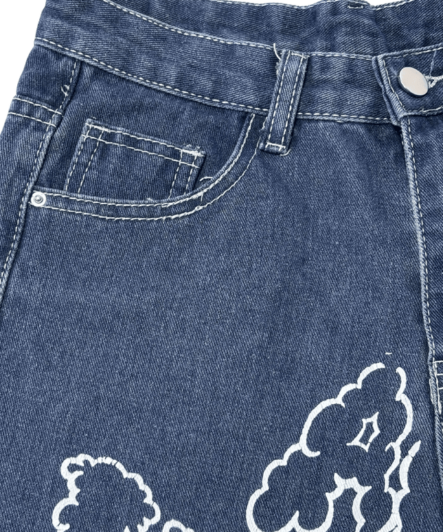 Ace Ruruets Galaxy Graphic Wide-Leg Blue Denim Jeans