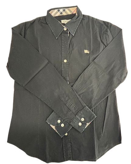 Burberry London Nova Check Trim Black Cotton Shirt - XS