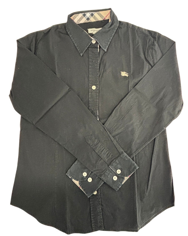 Burberry London Nova Check Trim Black Cotton Shirt - XS