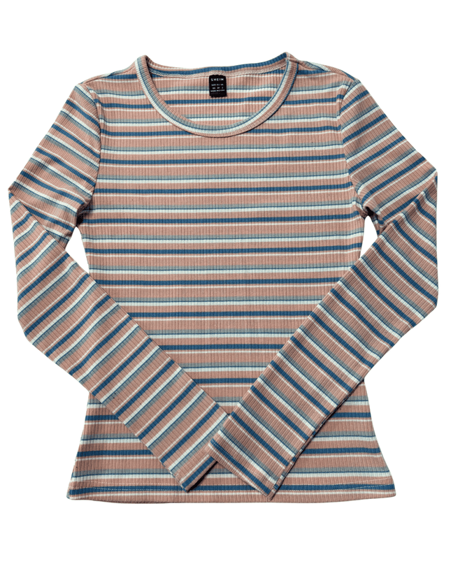 Shein Ribbed Retro Striped Long Sleeve T-Shirt