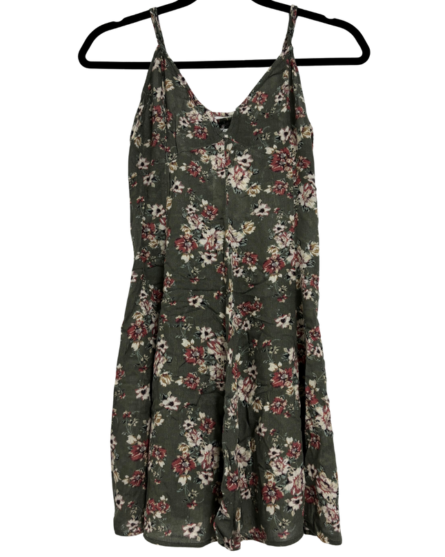 American Eagle Olive Green Floral Spaghetti Strap Mini Dress