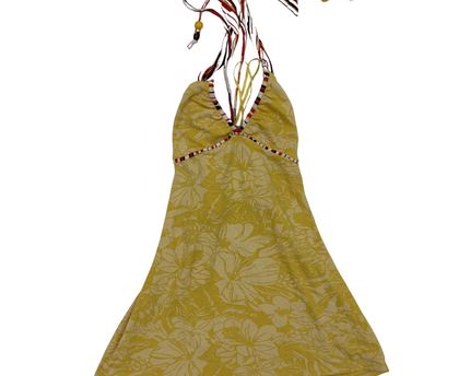 Floral with Striped Tie Straps Yellow Halter Top - XXS
