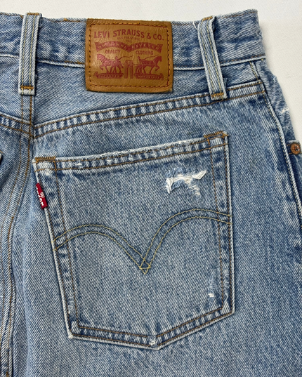 Levi's Light Wash Distressed High-Rise Raw Hem Mini Skirt