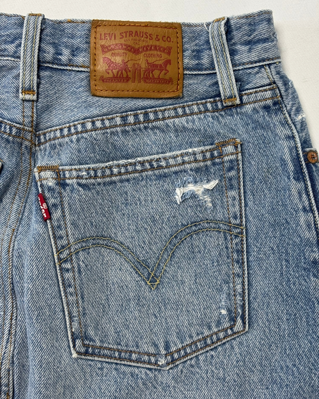 Levi's Light Wash Distressed High-Rise Raw Hem Mini Skirt