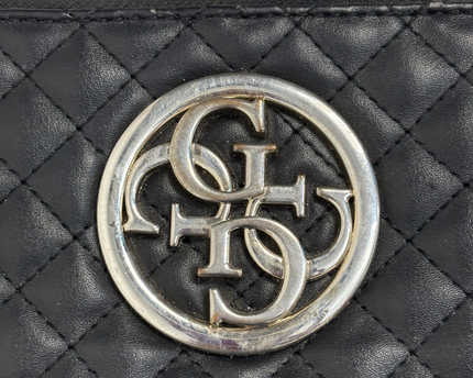 GUESS Black Quilted Faux Leather Double-Zip Tote Bag