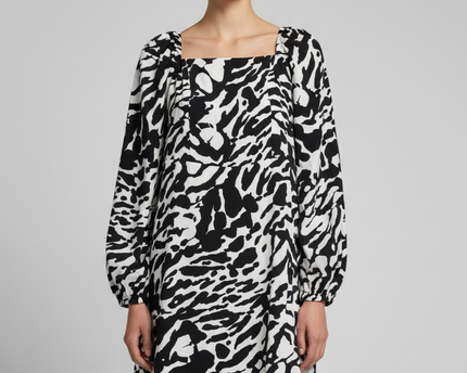 Karl Lagerfeld Black/White Abstract Print Long Sleeve Dress