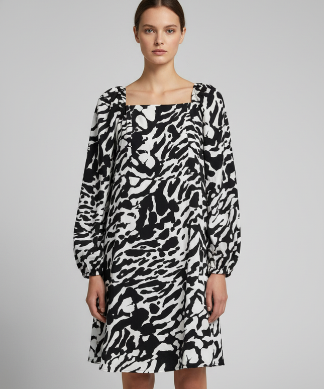 Karl Lagerfeld Black/White Abstract Print Long Sleeve Dress