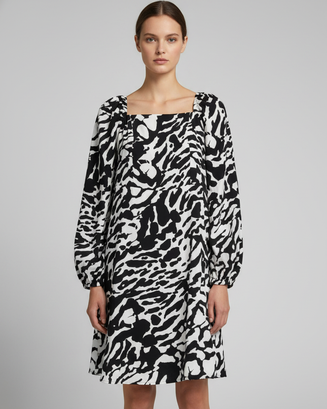 Karl Lagerfeld Black/White Abstract Print Long Sleeve Dress