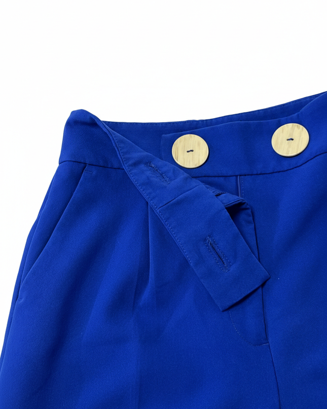 Zara High-Waisted Blue with Button Detail Tapered Trousers