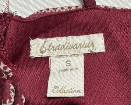 Stradivarius Burgundy Boho Print Cami with Lace Trim Mini Dress