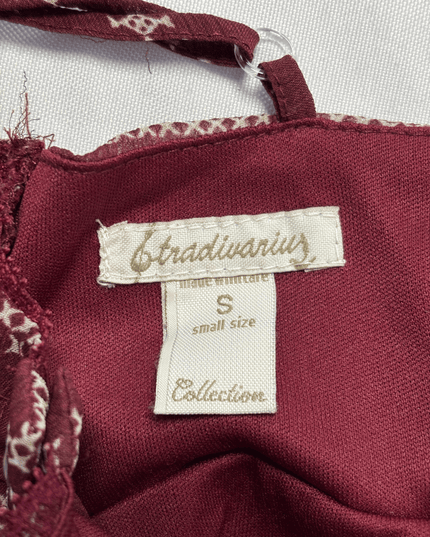 Stradivarius Burgundy Boho Print Cami with Lace Trim Mini Dress