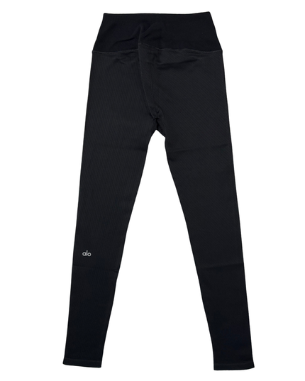 Alo High-Waist Seamless Black Ribbed Yoga Leggings - XS | Waist: 23"