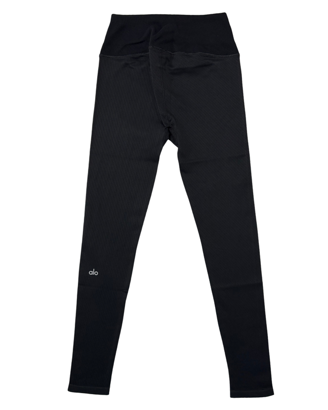 Alo High-Waist Seamless Black Ribbed Yoga Leggings - XS | Waist: 23"