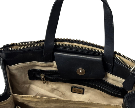 GUESS Black Quilted Faux Leather Double-Zip Tote Bag