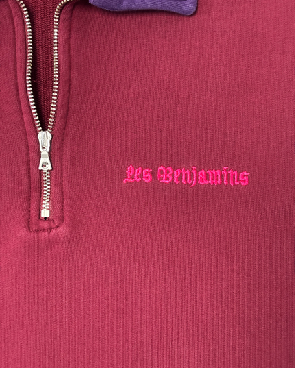 Les Benjamins Burgundy & Purple Quarter-Zip Polo Shirt