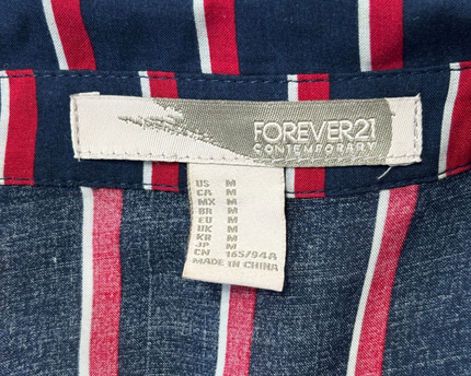 Forever 21 Navy, Red & White Striped Open Tie-Back Shirt