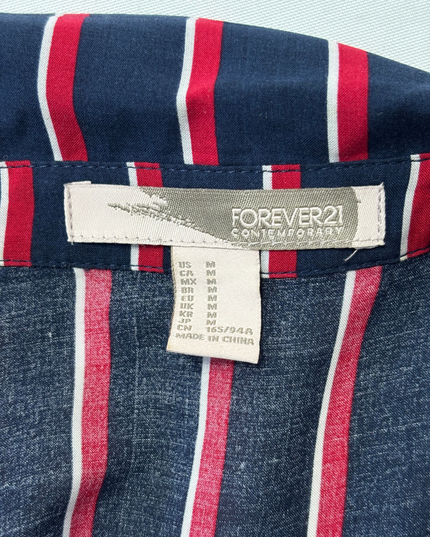 Forever 21 Navy, Red & White Striped Open Tie-Back Shirt