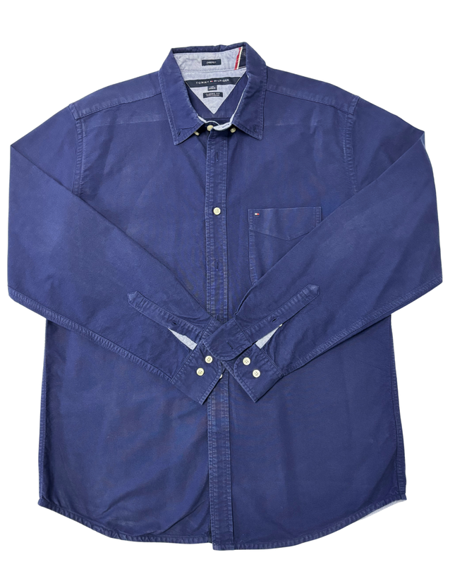 Tommy Hilfiger Classic Fit Navy Blue Long Sleeve Cotton Shirt