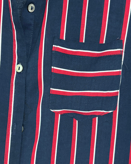 Forever 21 Navy, Red & White Striped Open Tie-Back Shirt