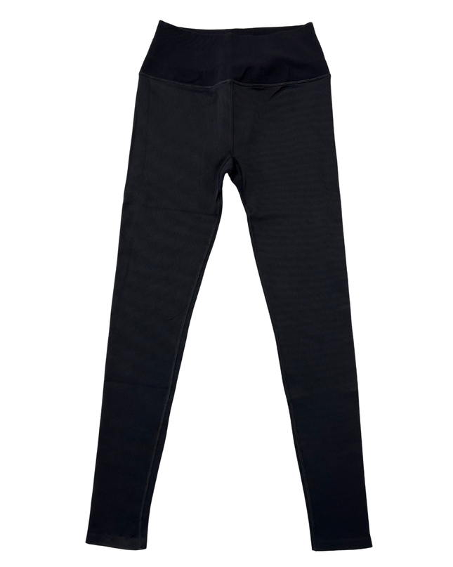 Alo High-Waist Seamless Black Ribbed Yoga Leggings - XS | Waist: 23"