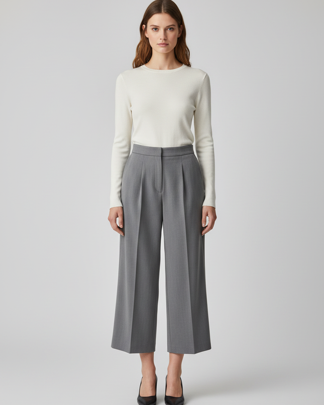 Zara Grey High-Waisted Wide-Leg Cropped Trousers