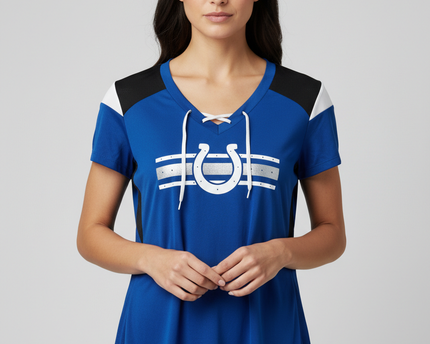 NFL Team Apparel Blue Indianapolis Colts Women's Lace-Up Sports T-Shirt