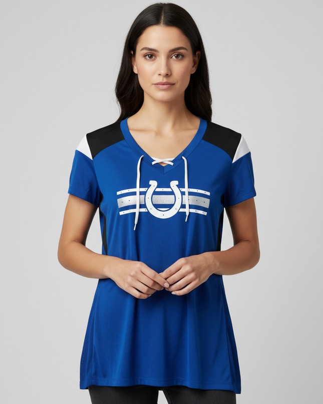 NFL Team Apparel Blue Indianapolis Colts Women's Lace-Up Sports T-Shirt