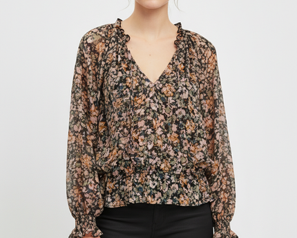 American Eagle Floral Smocked Long Sleeve Blouse