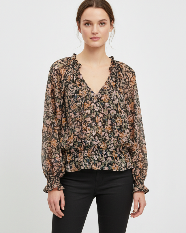 American Eagle Floral Smocked Long Sleeve Blouse