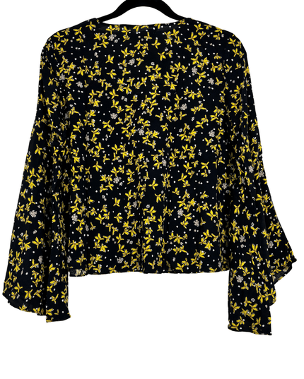 ZARA Basic Lace-Up Yellow Floral Bell Sleeve Blouse